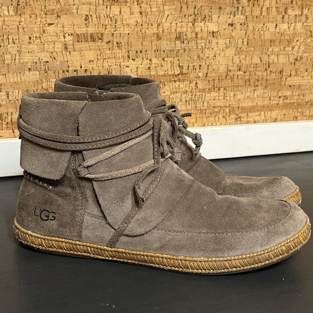 UGG REID SLATE‎ ANKLE BOOT SUEDE BOOTIE ZIPPER WOMENS US 8.5